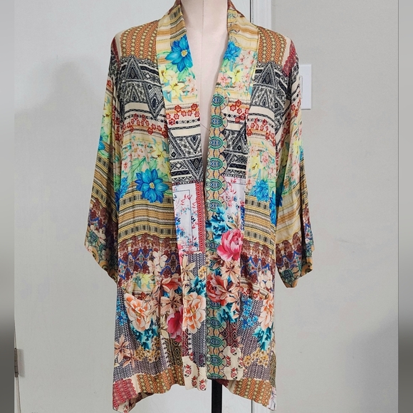 Johnny Was Multicolor Patchwork  Floral‎ Kimono - Picture 2 of 12